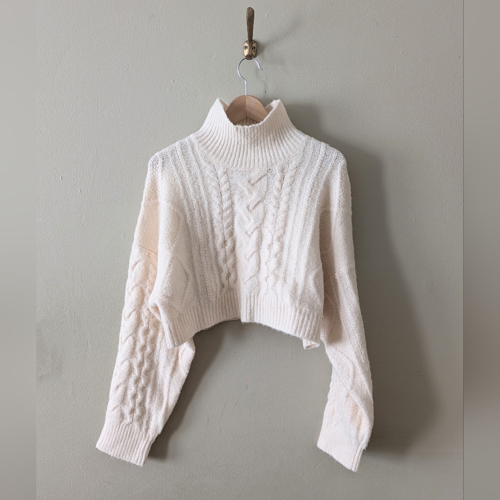 Fashion Nova Soft Peach Chunky Mock- Neck Slight Crop Sweater